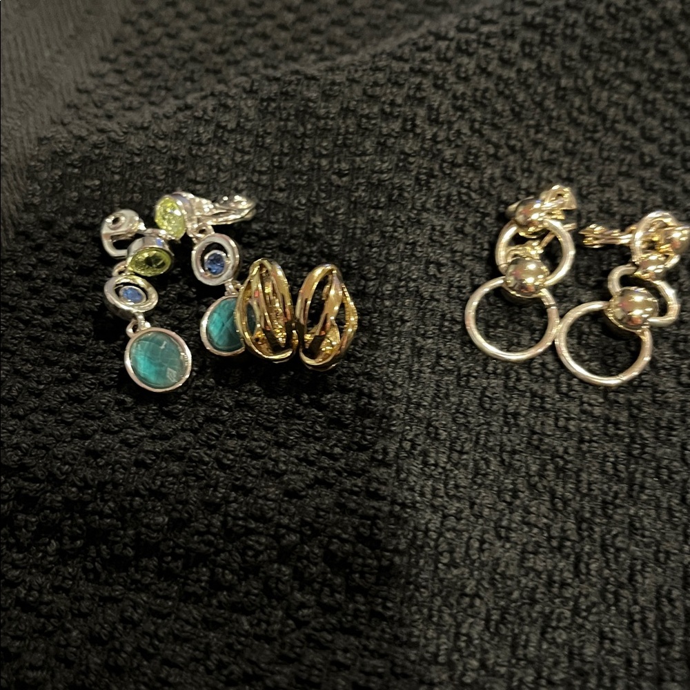 Elegant Silver and Gold Earrings with Blue and Green Accents